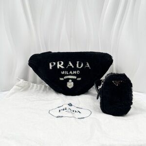 PRADA Triangle Faux Fur 3-in-1 Bag Black Logo Print